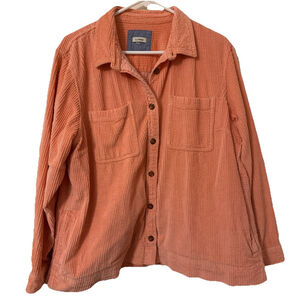 Lands End Women’s 100% Cotton Oversized Corduroy Jacket Shacket Size Large Peach